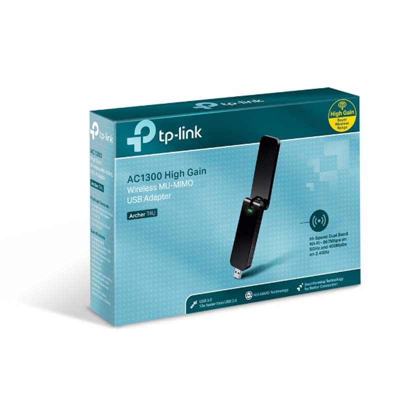 TP-Link Archer T4U AC1300 High Gain Wi-Fi USB Adapter - Black - Black