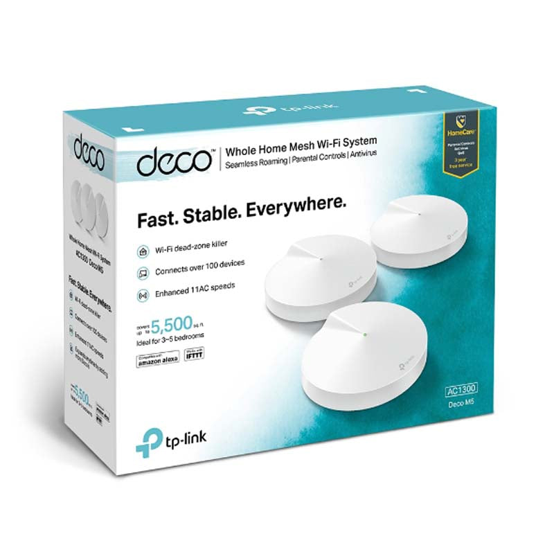 TP-Link Deco M5 AC1300 Whole-Home Mesh Wi-Fi System 3-pack - White - White
