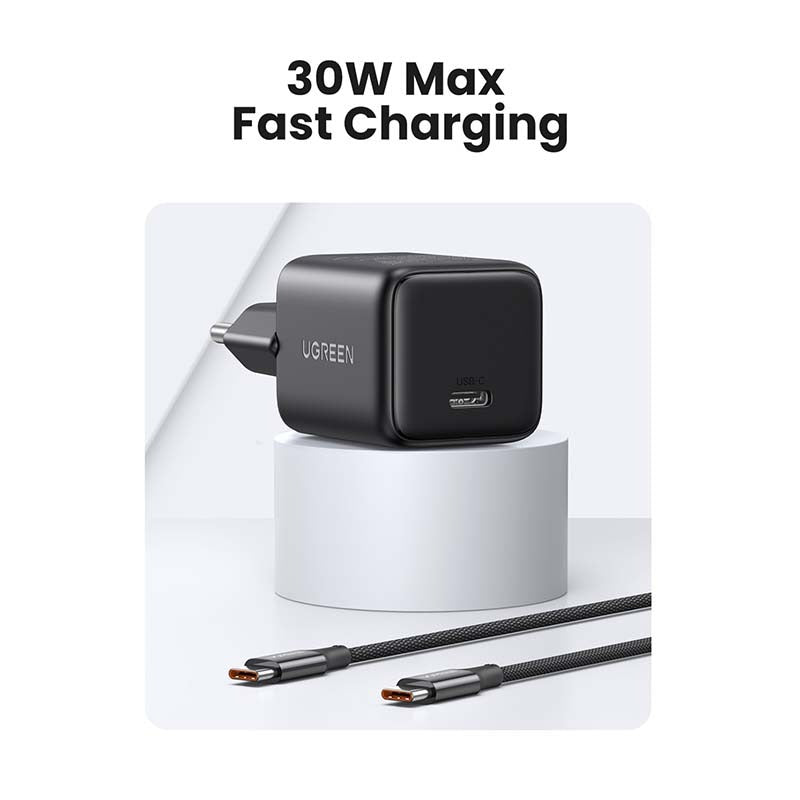UGREEN 1 Port 30W PD Wall Charger With Cable - Black - Black