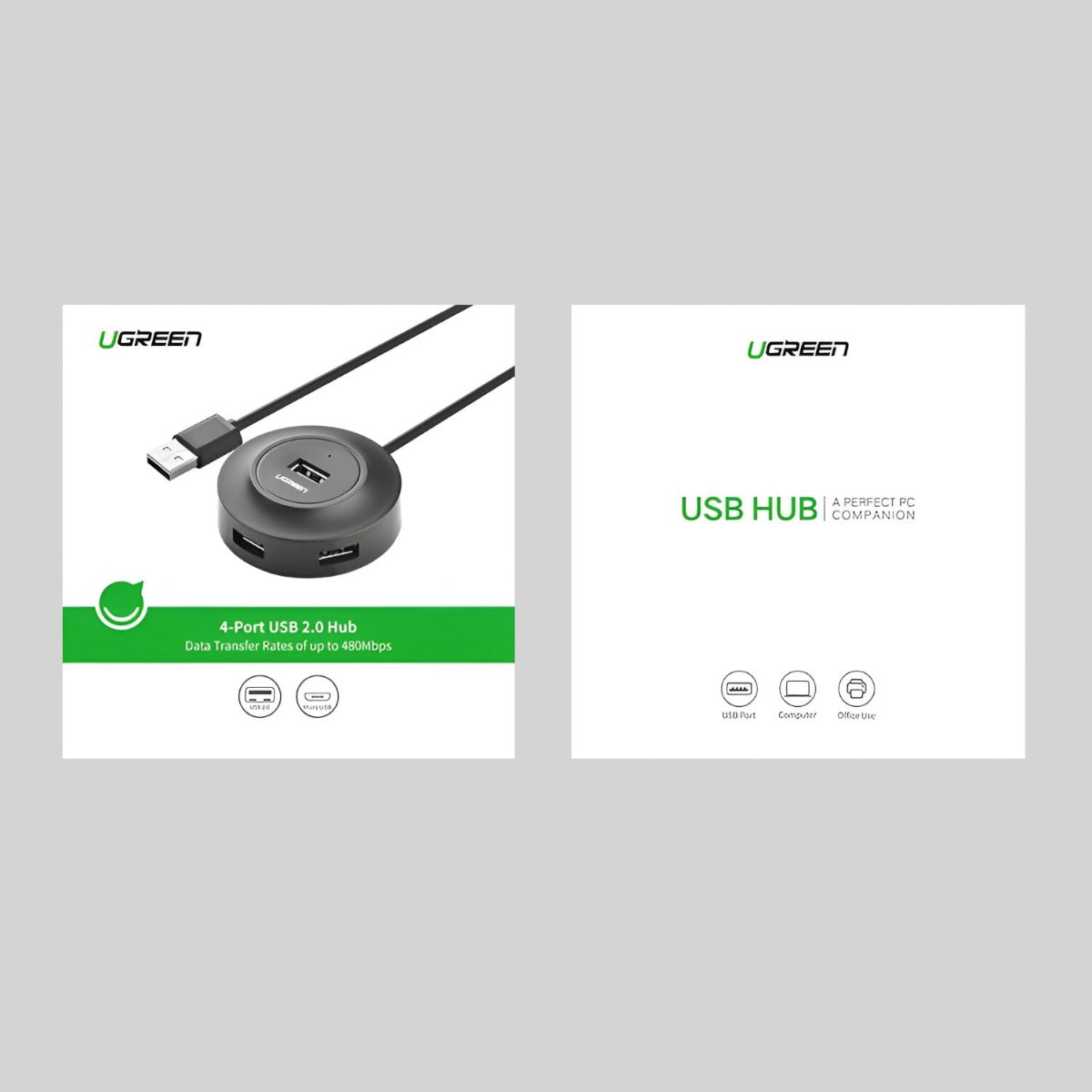 UGREEN 20777 4-in-1 USB 2.0 Hub - Black - Black
