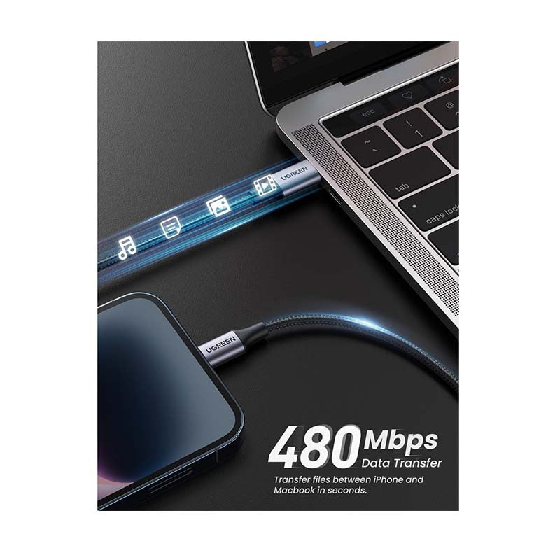 UGREEN Apple Lightning To Type C Braided Cable 1M - Black - Black