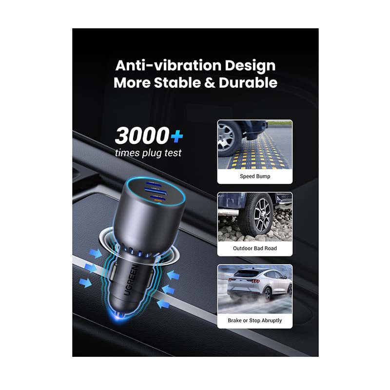 UGreen Trio PD Car Charger 75W - Space Grey - Space Grey