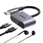 UGREEN USB Type-C Dual Audio and Charging Adapter (15W PD 2-in-1 Splitter) - Grey