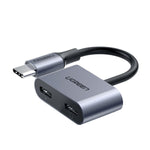 UGREEN USB Type-C Dual Audio and Charging Adapter (15W PD 2-in-1 Splitter) - Grey