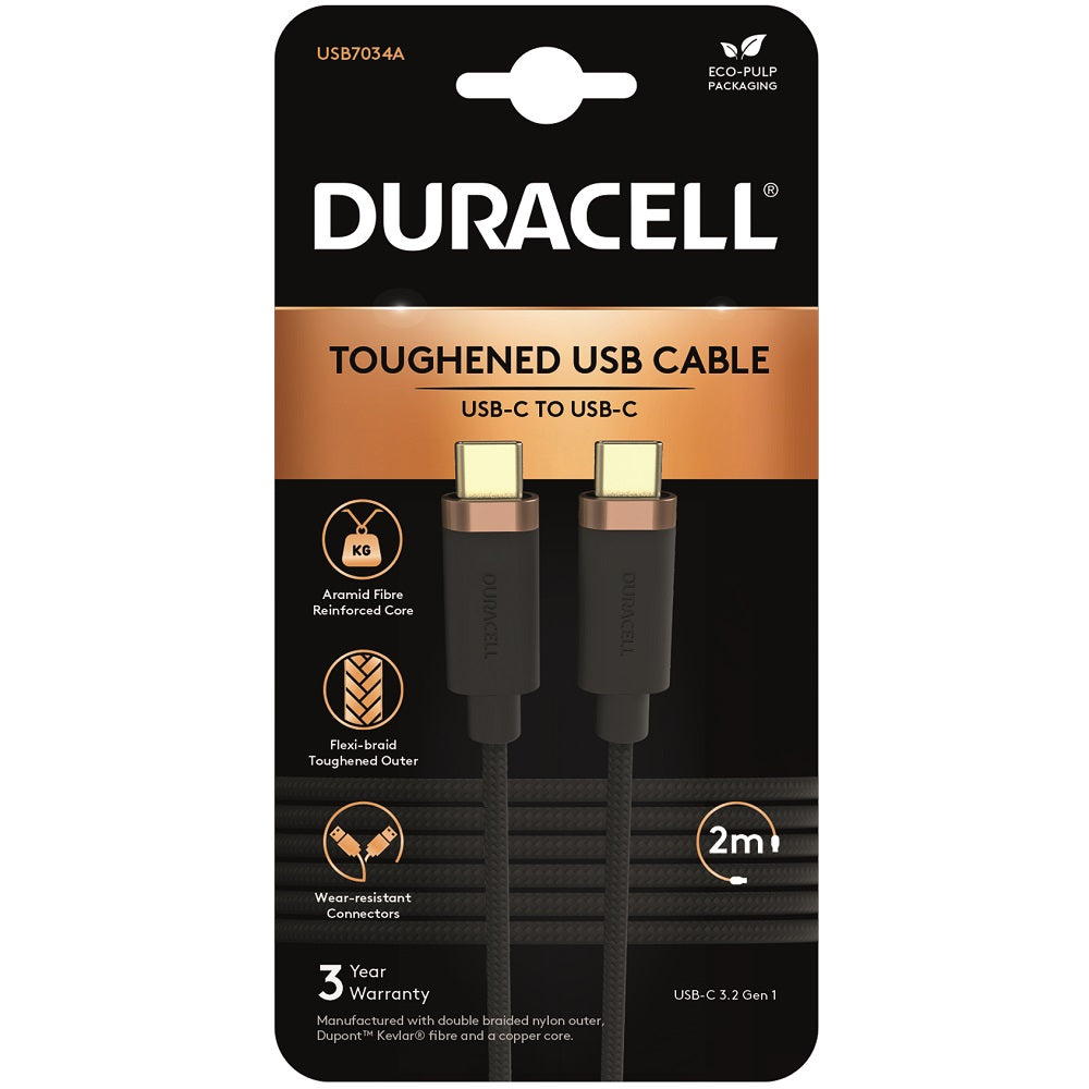 Duracell 2M USB Type C to USB Type C 3.2 Gen1 Braided Cable - Black