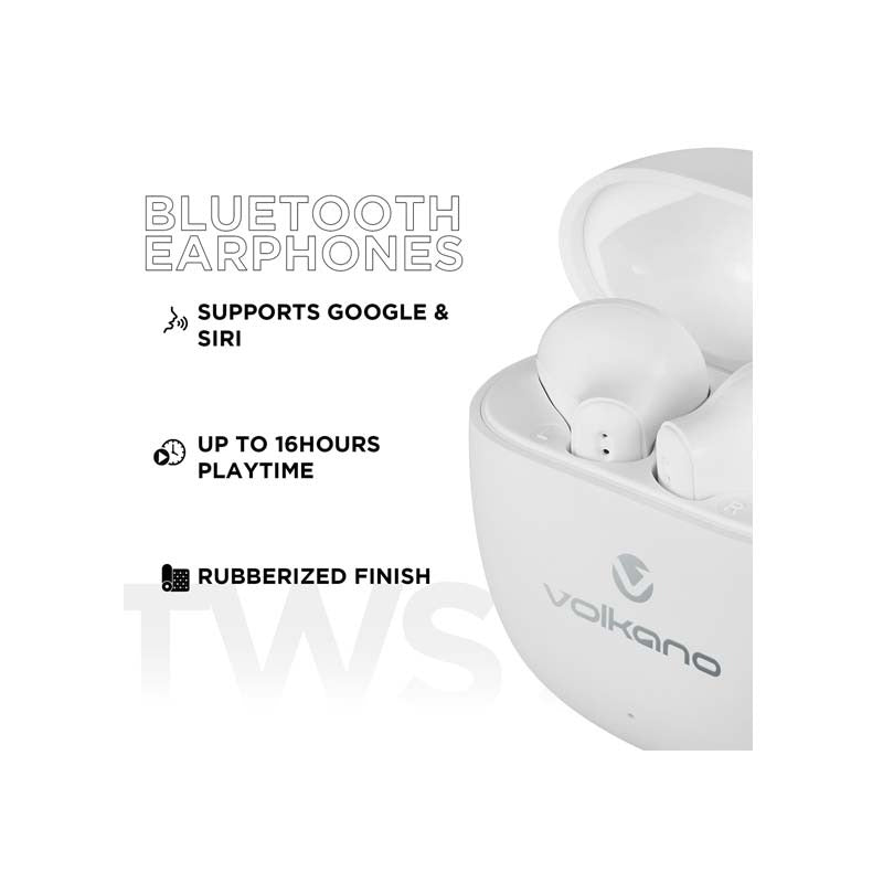 Volkano Sleek Series True Wireless Earphones - White