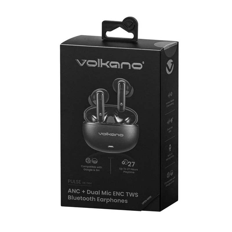 Volkano Pulse Series True Wireless Earphones with Charging Case - Black