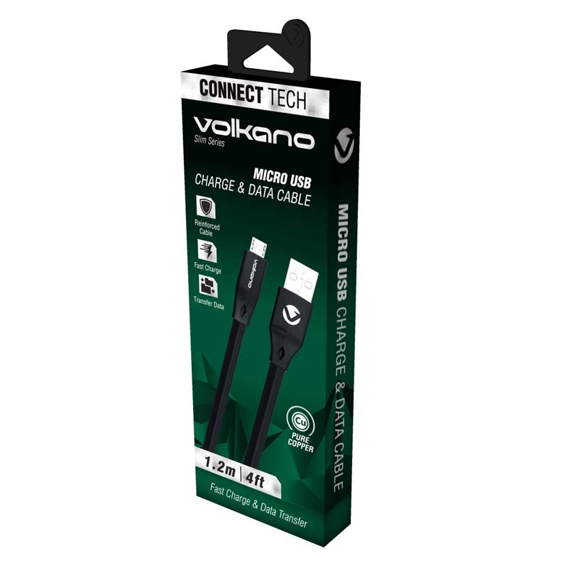 Volkano Slim Series Flat PVC Micro USB Cable - Black