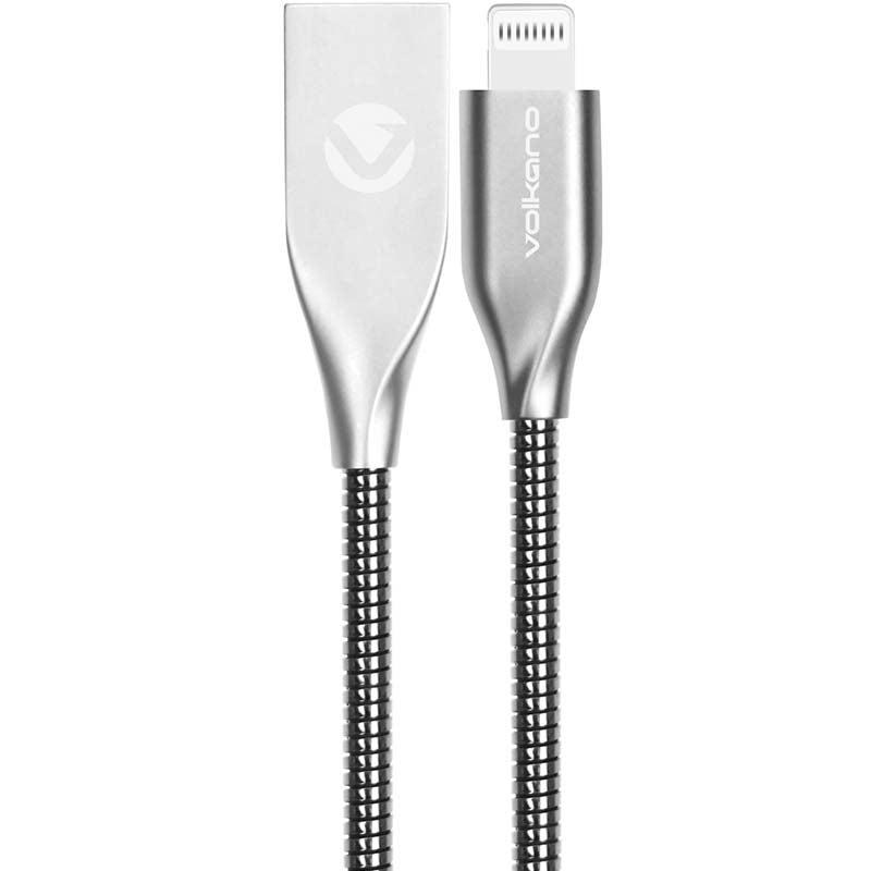 Volkano Iron Series Round Metallic Spring MFI Lightning Cable 6ft - Silver