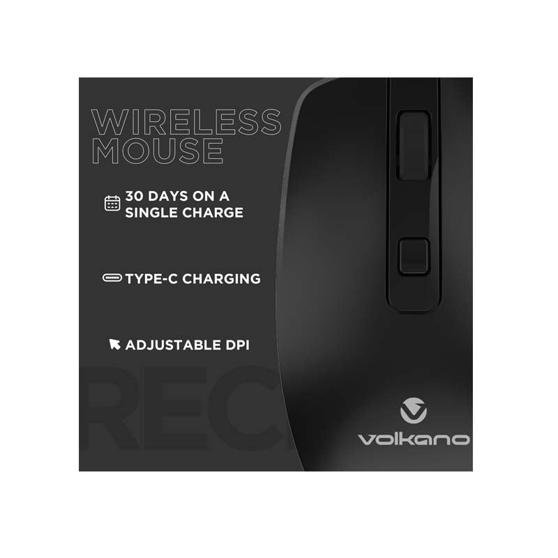 Volkano Granite Series Rechargeable Wireless Mouse - Black