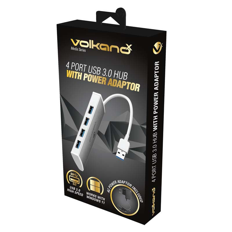 VolkanoX Media Series 4 port USB Hub with Power Adaptor