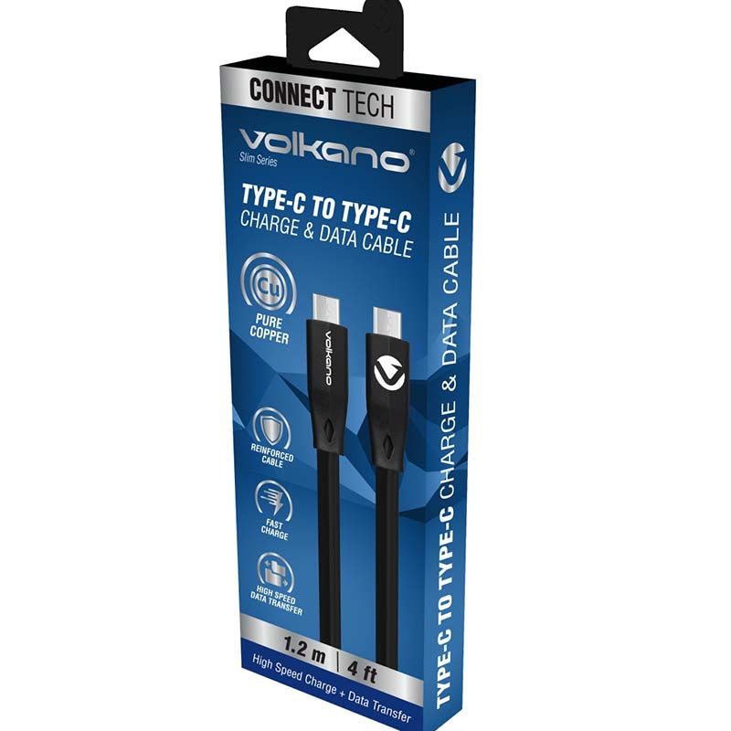 Volkano Slim Series Type C to Type C Cable 1.2m - Black