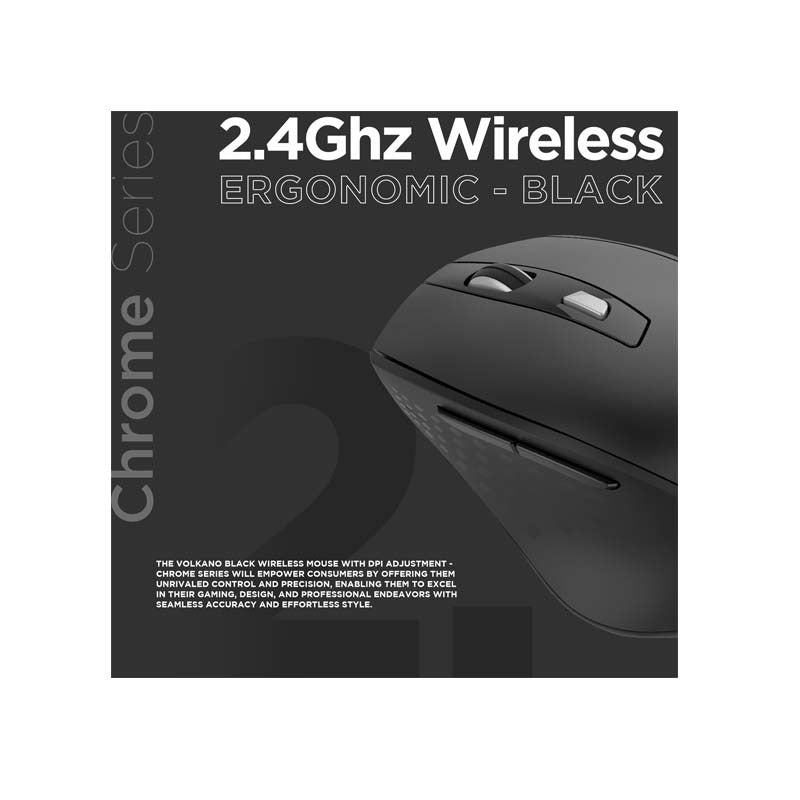 Volkano Chrome Series 2.4Ghz Wireless Ergonomic Mouse - Black