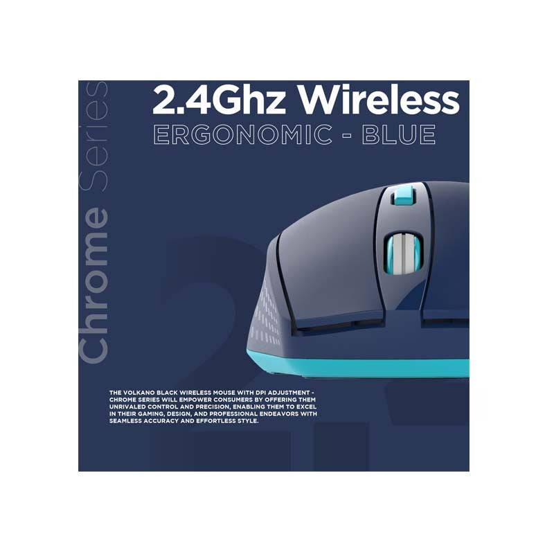 Volkano Chrome Series 2.4Ghz Wireless Ergonomic Mouse - Blue