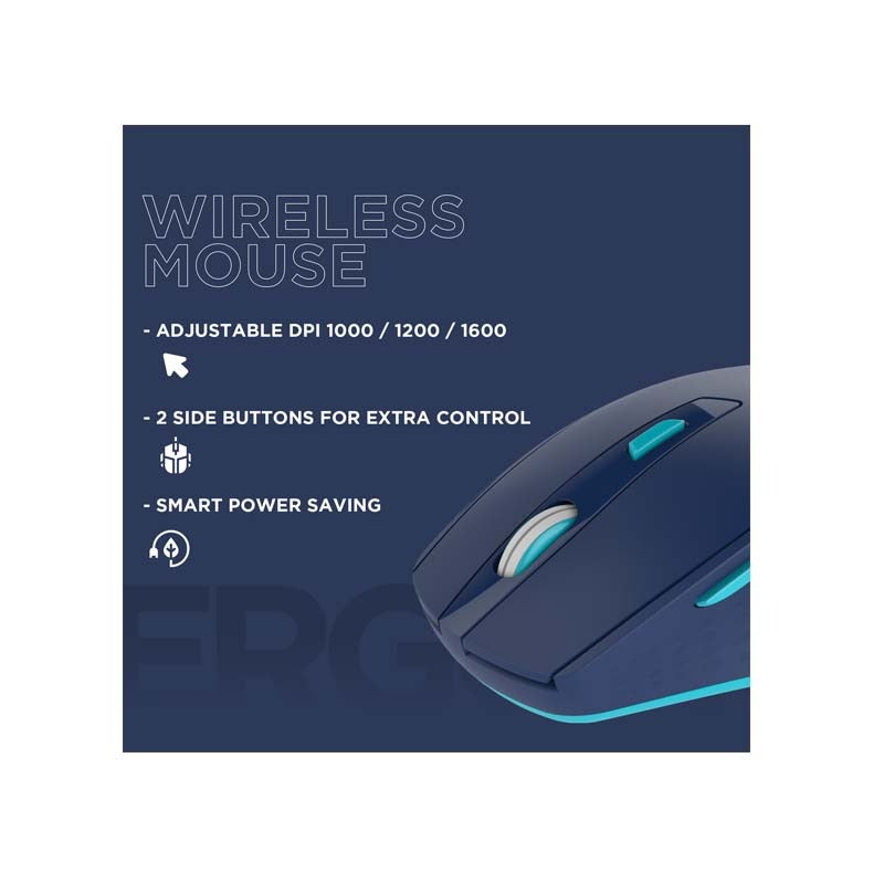 Volkano Chrome Series 2.4Ghz Wireless Ergonomic Mouse - Blue
