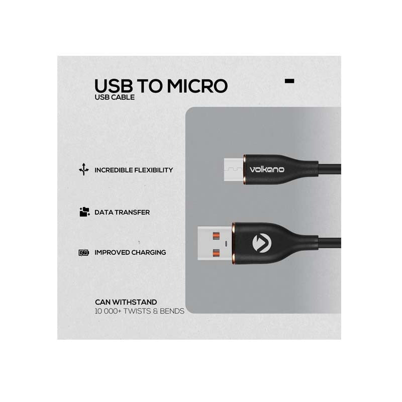 Volkano Flexi Series 18W USB to Micro USB 1.5M - Black