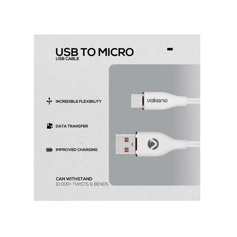 Volkano Flexi Series 18W USB to Micro USB 1.5M - White