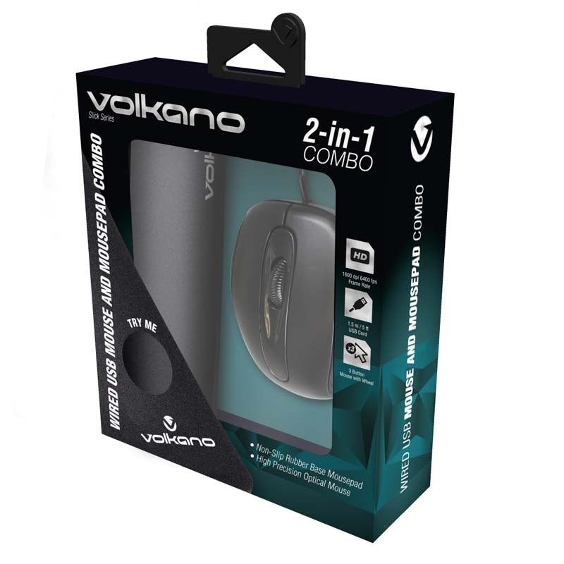 Volkano Slick Series Wired USB Mouse with Mousepad Combo