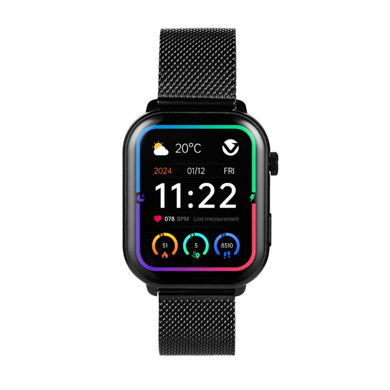 Volkano Trinity Series Smartwatch with Metal Mesh Strap - Black