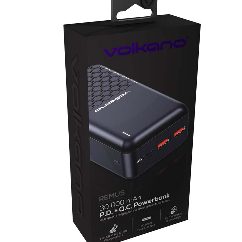 Volkano Remus Series 30 000mAh PD Power Bank with 2-in1 Fast Charging Cable