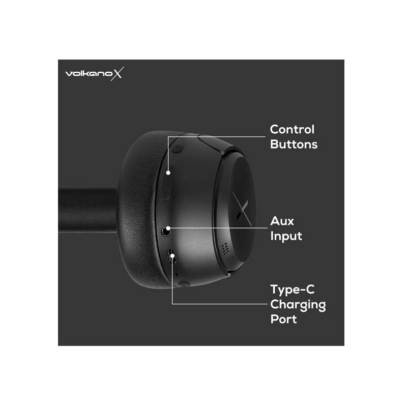 VolkanoX VXH300 Hybrid Active Noise Cancelling Bluetooth Headphones - Black