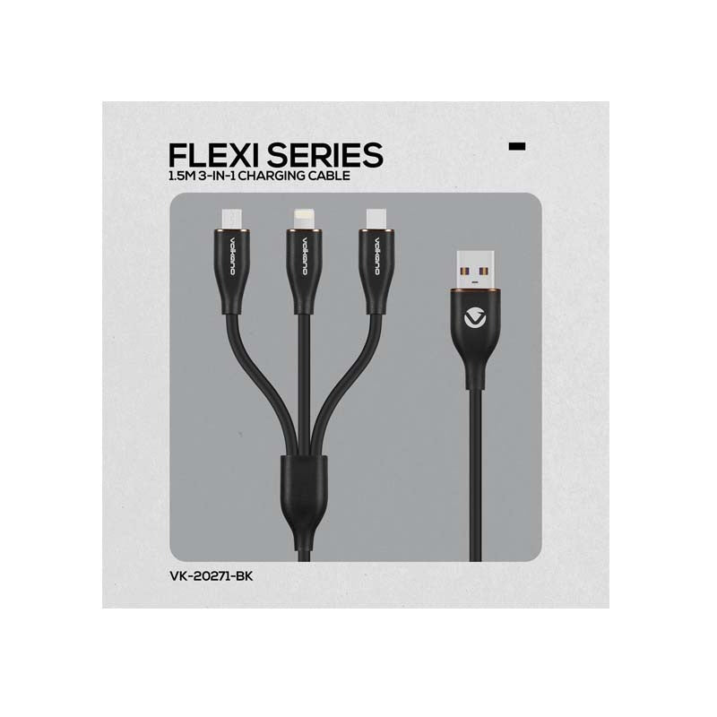 Volkano Flexi Series 3-in-1 Charging Cable - Black - Black