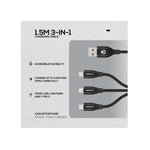 Volkano Flexi Series 3-in-1 Charging Cable - Black - Black