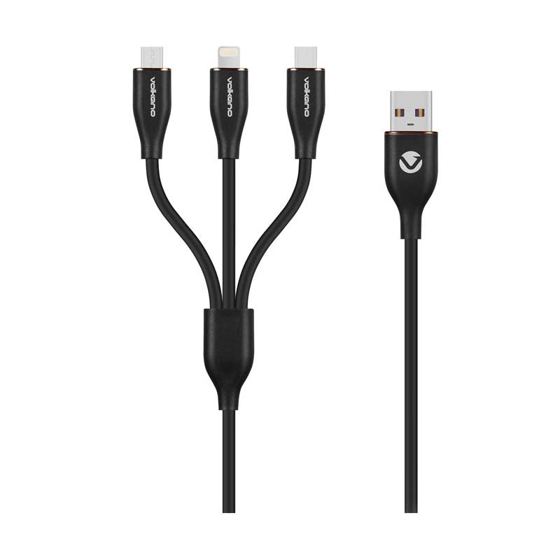Volkano Flexi Series 3-in-1 Charging Cable - Black - Black