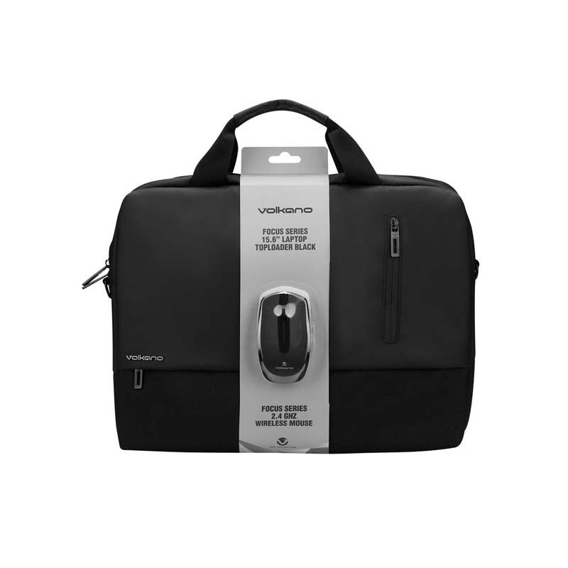 Volkano Focus Series 15.6 Inch Laptop Toploader & Wireless Mouse - Black