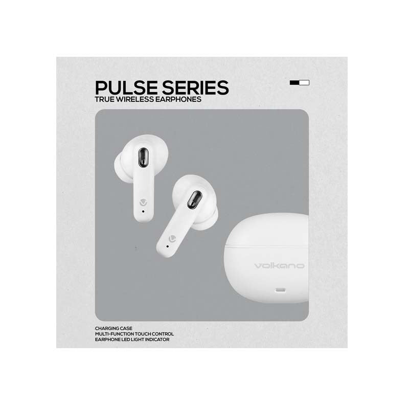 Volkano Pulse Series True Wireless Earphones with Charging Case - White - White