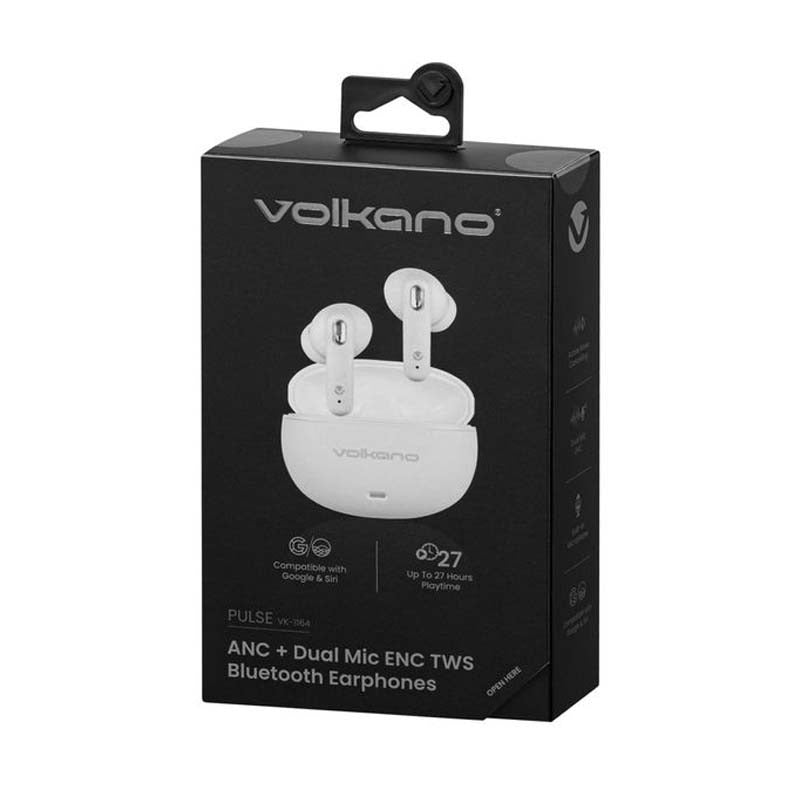Volkano Pulse Series True Wireless Earphones with Charging Case - White - White