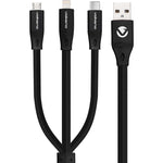 Volkano Slim Series Flat PVC 3 in 1 (Type-C / Lightning / Micro) Cable 1m - Black