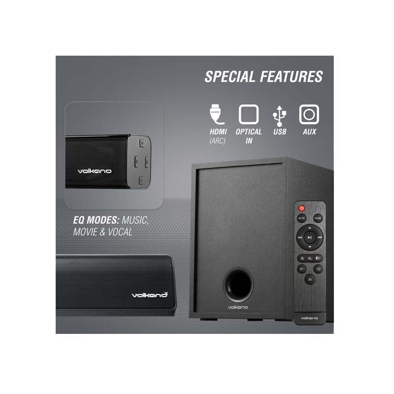 Volkano Turbulent Series 80W 2.1 Soundbar with Remote Control - Black