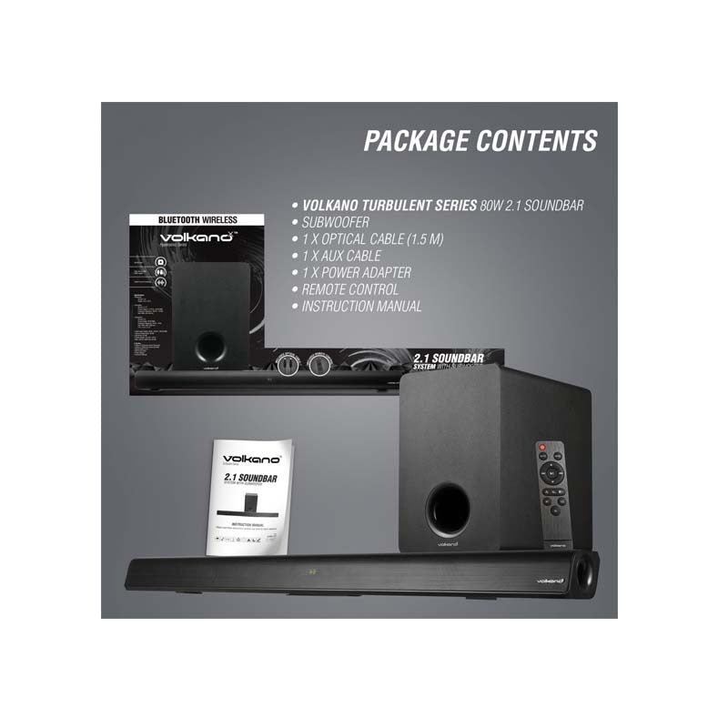 Volkano Turbulent Series 80W 2.1 Soundbar with Remote Control - Black