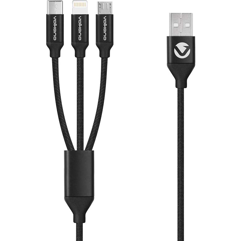 Volkano Weave Series 3 in 1 Charge Cable 1m - Black