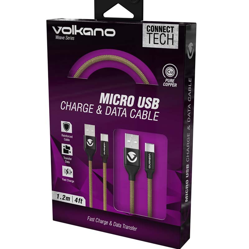 Volkano Weave Series Fabric Braided Micro USB Cable 1.2m - Army Green