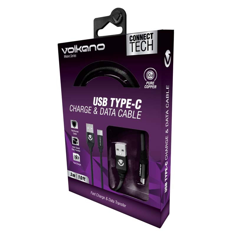 Volkano Weave Series Fabric Braided Type C Cable - Black