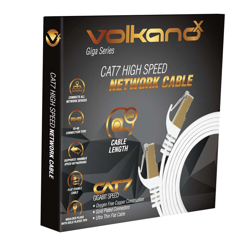 VolkanoX Giga Series Cat 7 Ethernet Cable 5m - White / Gold