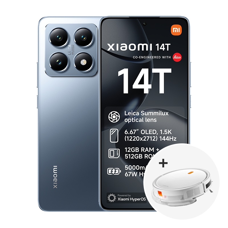 Xiaomi 14T 5G Dual Sim 512GB - Blue + Xiaomi Robot Vacuum E5 - Blue