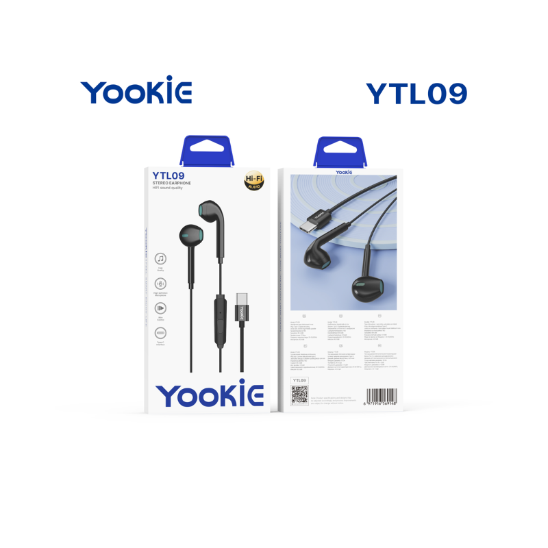 Yookie YTL-09 Wired Earphones Type-C - Black - Black
