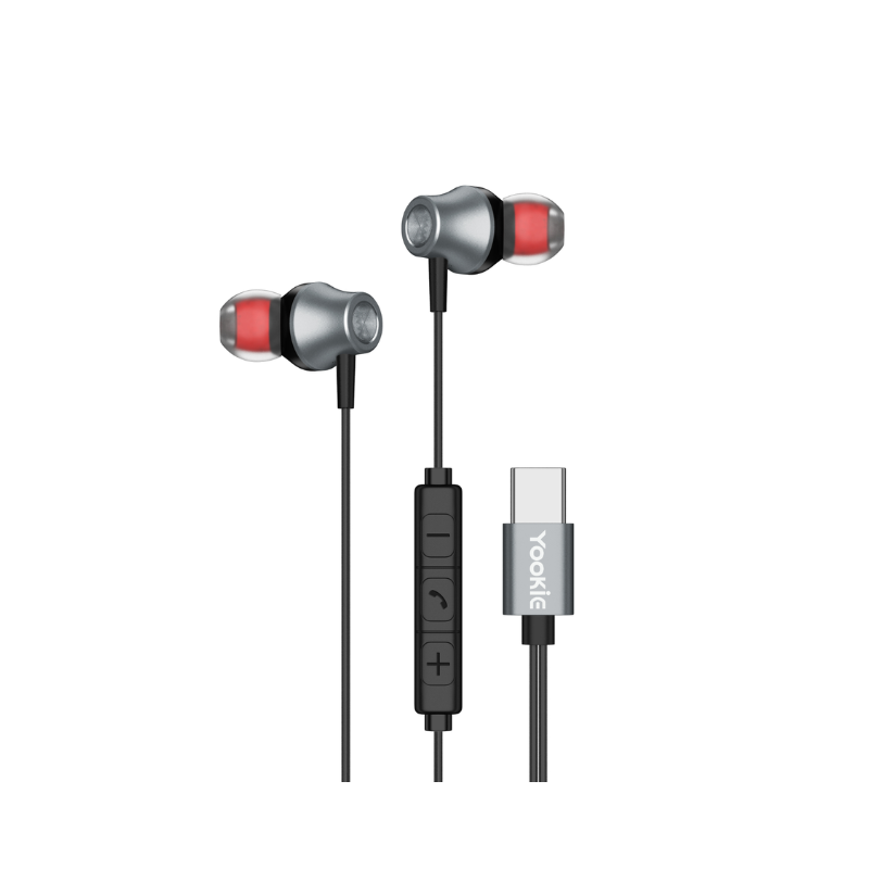 Yookie YTL-11 Wired Earphones Type-C - Black & Silver - Black