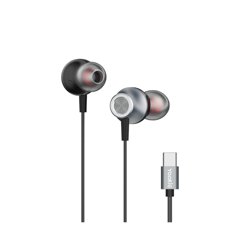 Yookie YTL-11 Wired Earphones Type-C - Black & Silver - Black