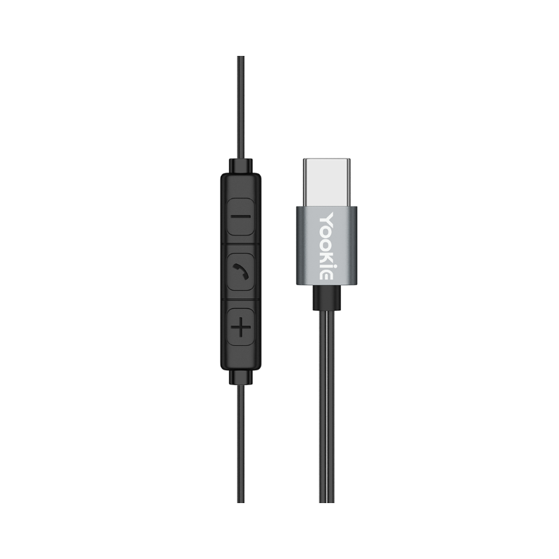 Yookie YTL-11 Wired Earphones Type-C - Black & Silver - Black
