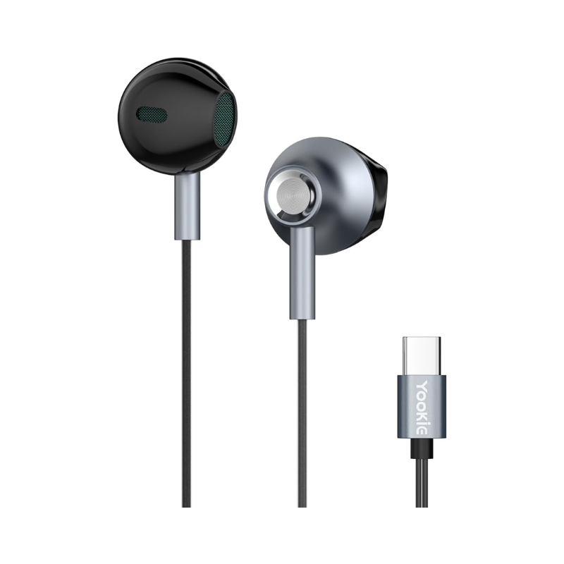 Yookie YTL-12 Wired Earphones Type-C - Black & Metal - Black