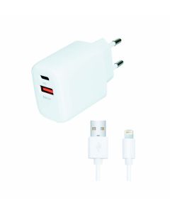 SF PD Wall Charger with Apple Lightning MFI Cable in White sold by Technomobi