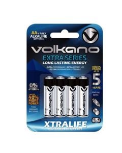 Volkano Extra Series Alkaline Batteries AA Pack of 4 by Technomobi